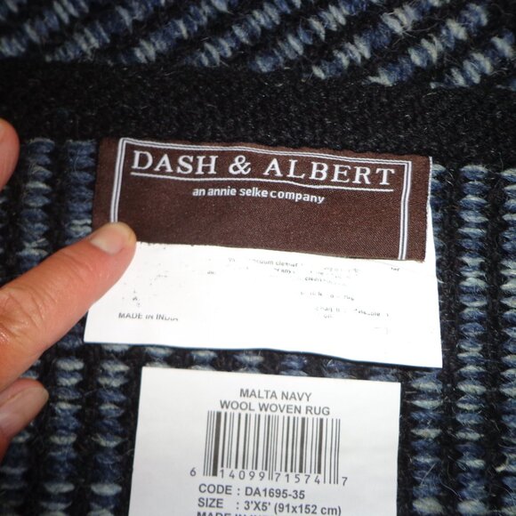 Dash & Albert Malta Navy Woven Rug Handmade 3'x5' Wool Stripes - Picture 5 of 7
